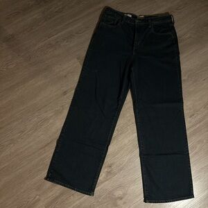 Women’s High Rise Wide Leg Dark Jeans with Beige stitching cargo